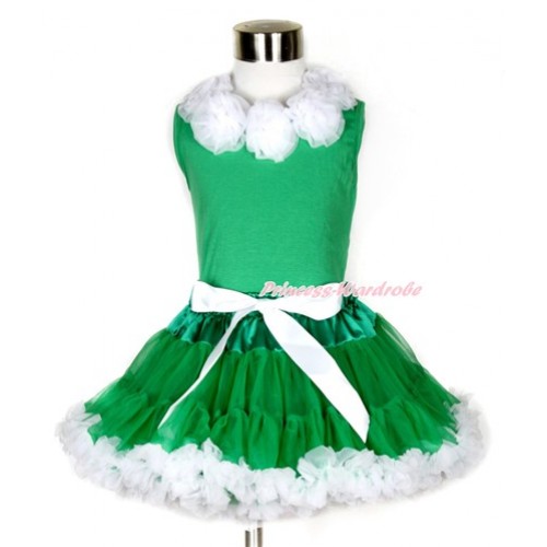 Xmas Kelly Green Tank Top with White Rosettes & Kelly Green White Pettiskirt MH117 