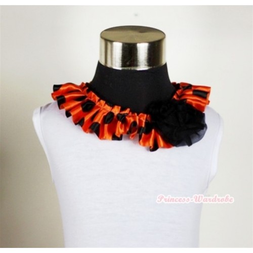 White Tank Tops with Orange Black Polka Dots Satin Lacing and One Black Rose TB149 