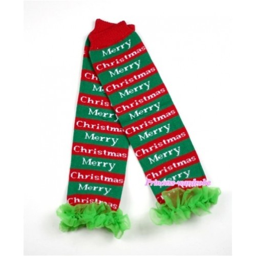 Newborn Baby Merry Christmas Leg Warmers Leggings With Green Ruffles LG163 