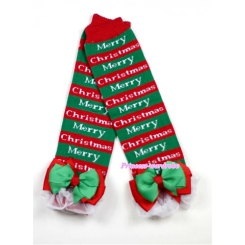 Newborn Baby Merry Christmas Leg Warmers Leggings With White Ruffles and Bow LG166 