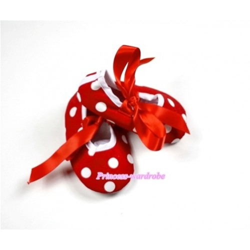 Baby Red white Polka Dot Ribbon Crib Shoes S141 