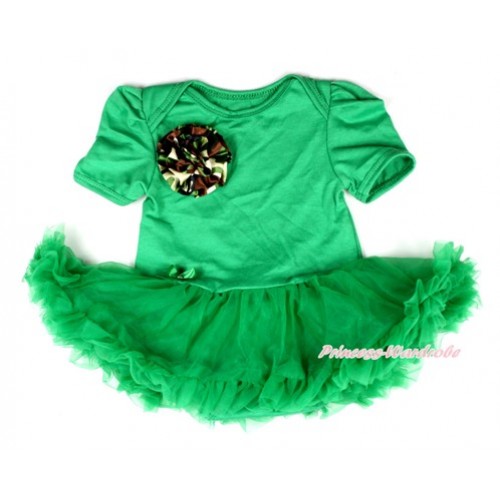 Kelly Green Baby Bodysuit Jumpsuit Kelly Green Pettiskirt with One Camouflage Rose JS1963 