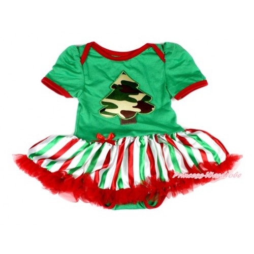 Kelly Green Baby Bodysuit Jumpsuit Red White Green Striped Pettiskirt with Camouflage Tree Print JS1980 