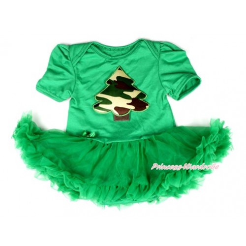 Kelly Green Baby Bodysuit Jumpsuit Kelly Green Pettiskirt with Camouflage Tree Print JS1999 