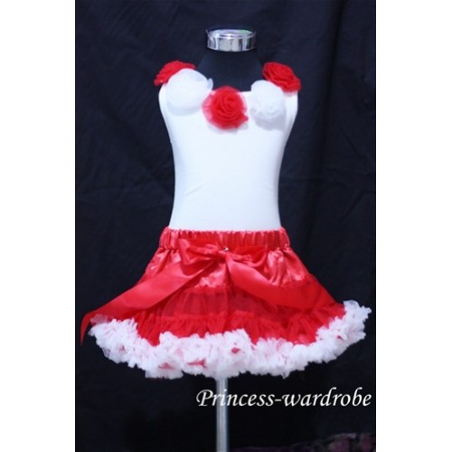 White Tank Tops with Red White Rosettes & Red White Pettiskirt M121 