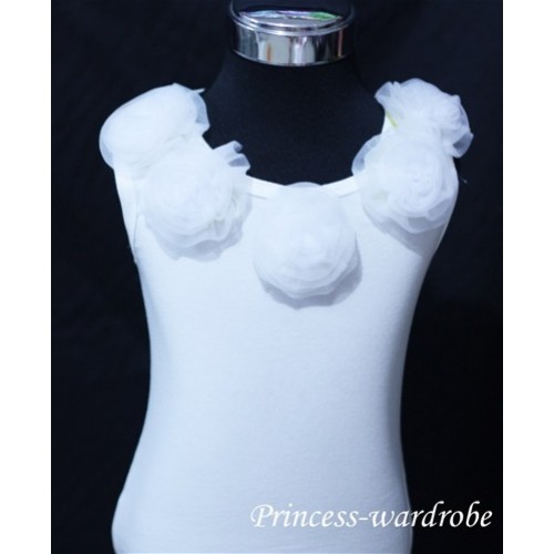 White Tank Tops with White Rosettes T15 