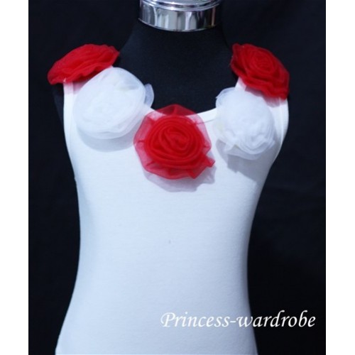 White Tank Tops with Red White Rosettes 