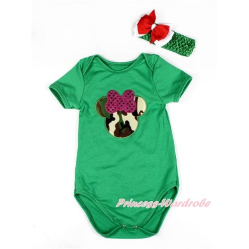 Kelly Green Baby Jumpsuit with Sparkle Hot Pink Camouflage Minnie Print TH413 