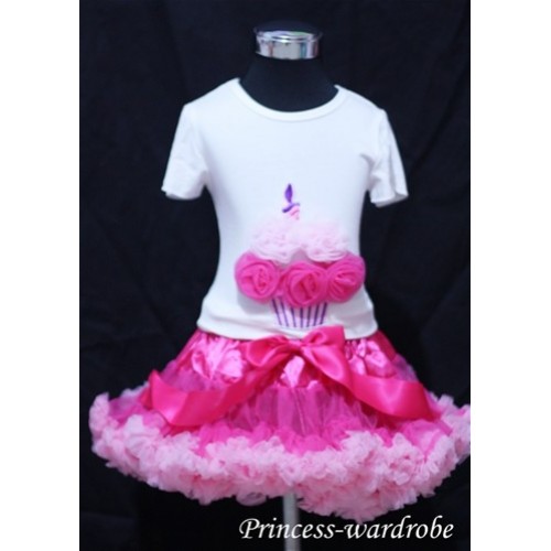 Hot Light Pink Pettiskirt With White Birthday Cake Tank Top with Light Hot Pink Rosettes T44 