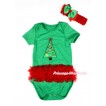 Xmas Kelly Green Baby Jumpsuit with Triple Red Ruffles & Christmas Tree Print TH432 