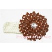 Brown White Polka Dot Crystal Daisy Hair Clip with Match Headband F20 