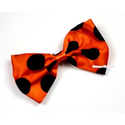 Orange Black Polka Dots Satin Bow Hair Clip H482 