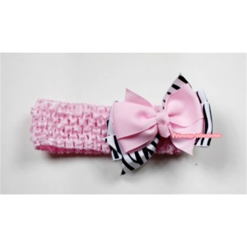 Light Pink Headband with Zebra & Light Pink Ribbon Hair Bow Clip H485 