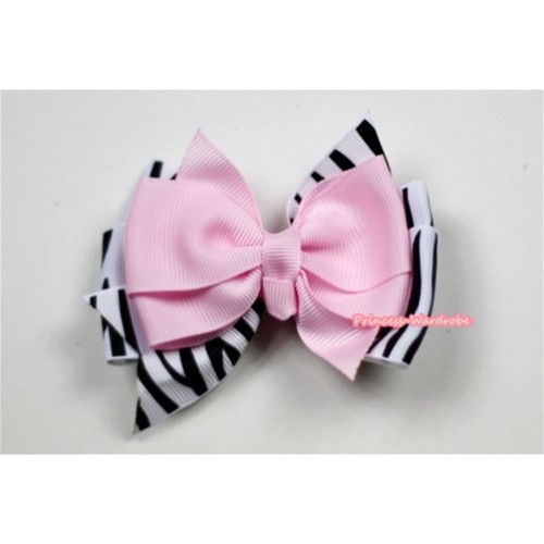 Light Pink Zebra Ribbon Bow Hair Clip H483 