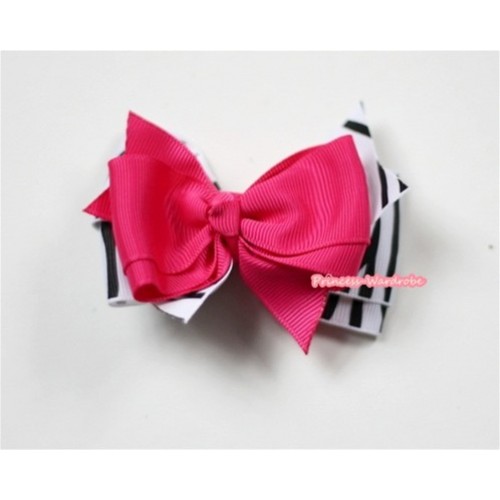 Hot Pink Zebra Ribbon Bow Hair Clip H484 