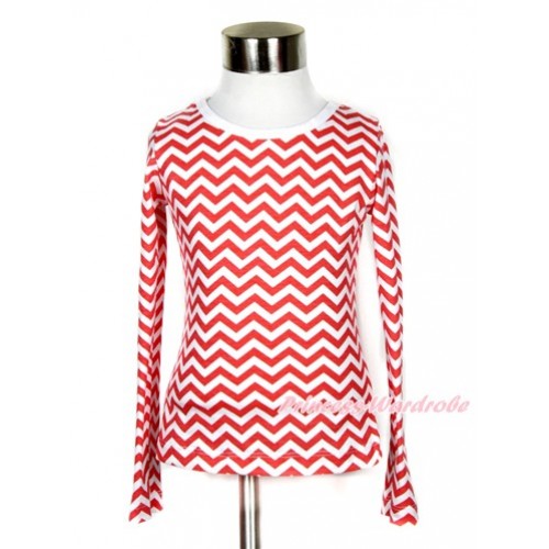 Xmas Plain Style Red White Wave Long Sleeve Top TO115  