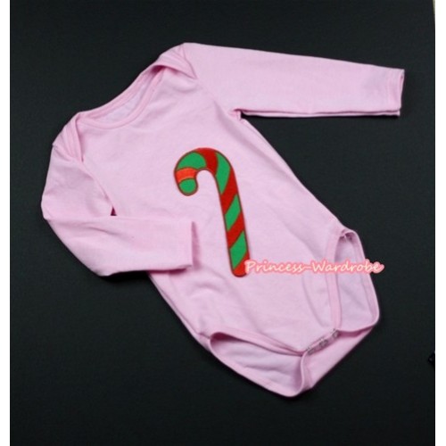 Light Pink Long Sleeve Baby Jumpsuit with Christmas Stick Print LS207 