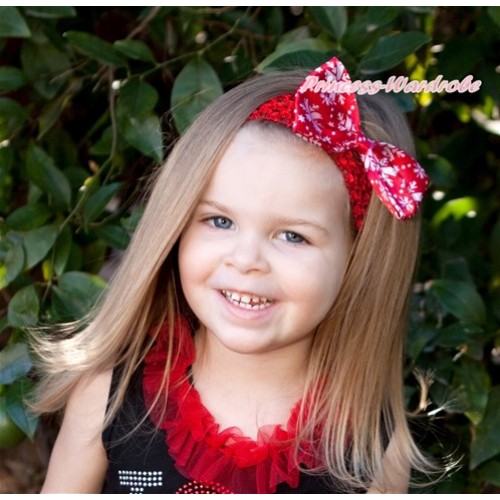 Xmas Red Headband with Red Snowflakes Satin Bow Hair Clip H754 