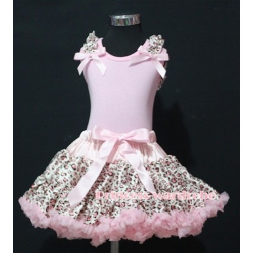 Pink Ribbon and Pink Leopard Ruffles Pink Tank Top with Pink Leopard Pettiskirt M361 