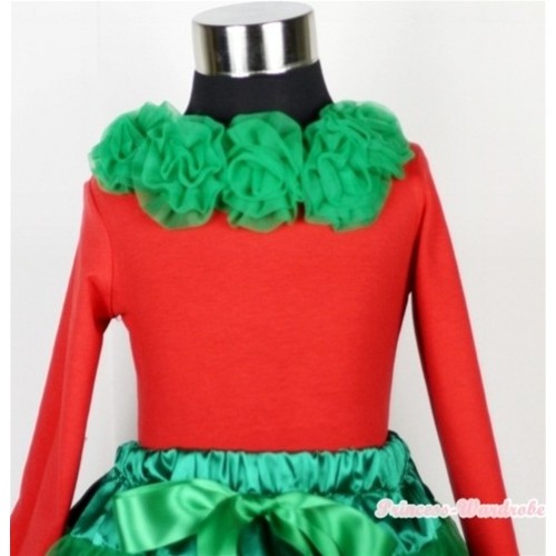 Red Long Sleeves Tops with Kelly Green Rosettes TW160 