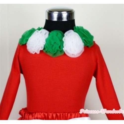 Red Long Sleeves Tops with Kelly Green & White Rosettes TW161 