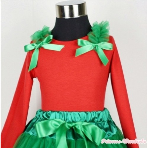 Red Long Sleeves Top with Kelly Green Ruffles & Kelly Green Bow TW250 
