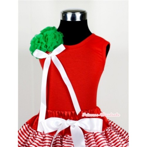 Red Tank Top with Bunch of  Kelly Green Rosettes and White Bow T502 