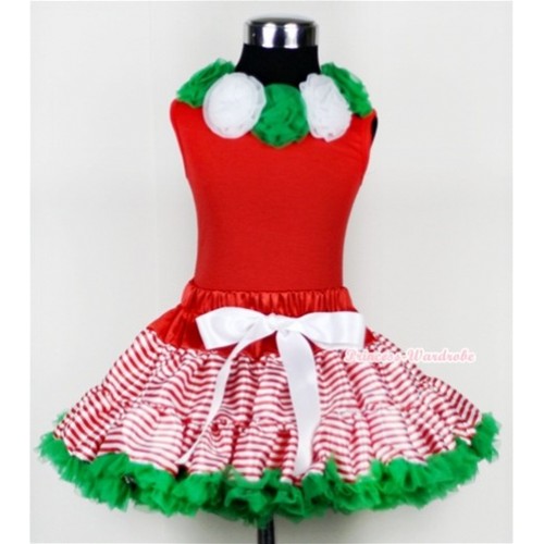 Red White Striped Pettiskirt with Matching Kelly Green White Rosettes Red Tank Top M344 