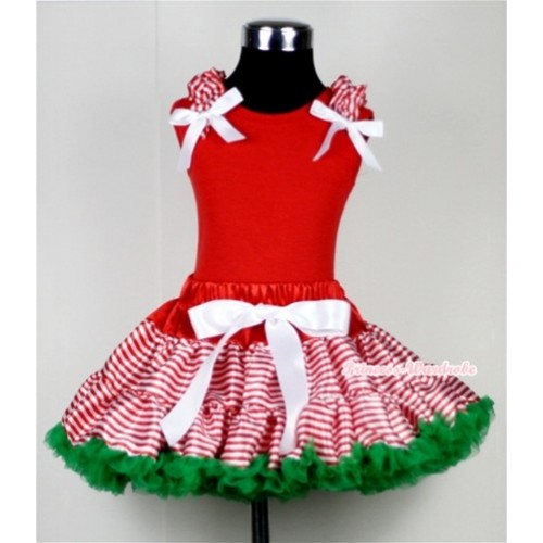 Red Tank Top with Red White Striped Ruffles and White Bows & Red White Striped Pettiskirt M500 