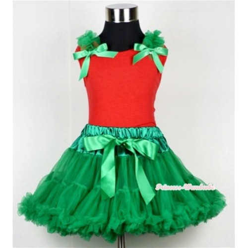 Red Tank Top with Kelly Green Ruffles and Kelly Green Bows & Kelly Green Pettiskirt M369 