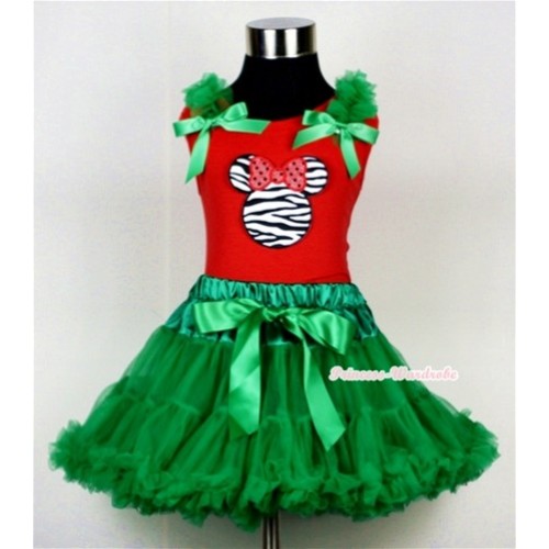 Kelly Green Pettiskirt & Zebra Minnie Print Red Tank Top with Kelly Green Ruffles and Bow CM109 