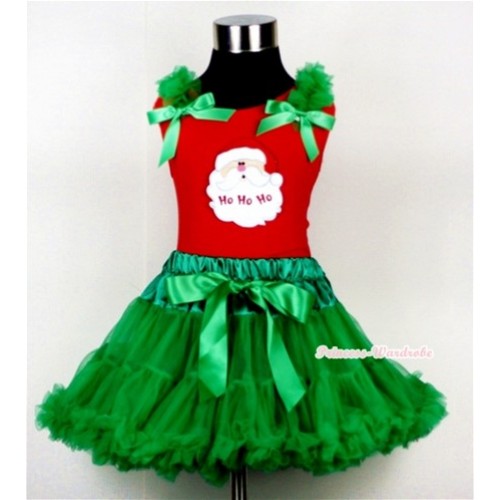 Kelly Green Pettiskirt & Santa Claus Print Red Tank Top with Kelly Green Ruffles and Bow CM110 