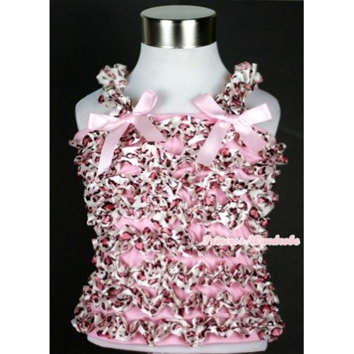 Pink Leopard Ruffles Baby Tank Top with Light Pink Bow Ribbon RT17 