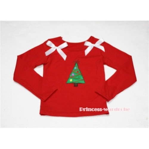 Christmas Tree Red Long Sleeves Top with White Ribbon TW79 