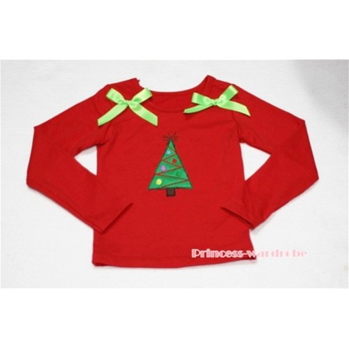 Christmas Tree Red Long Sleeves Top with Light Green Ribbon TW80 