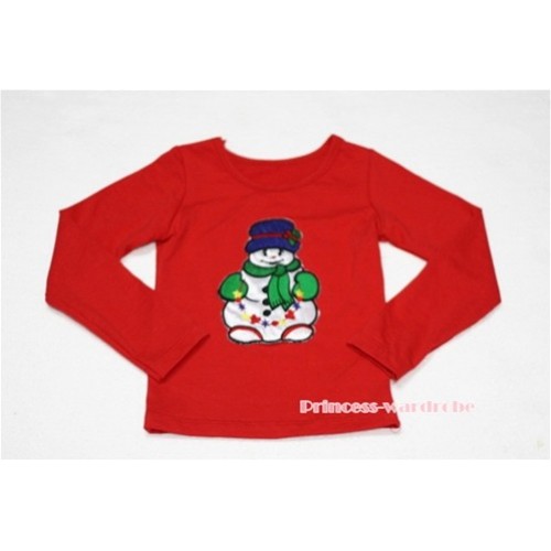 Christmas Scarf Snowman Red Long Sleeves Top TW81 