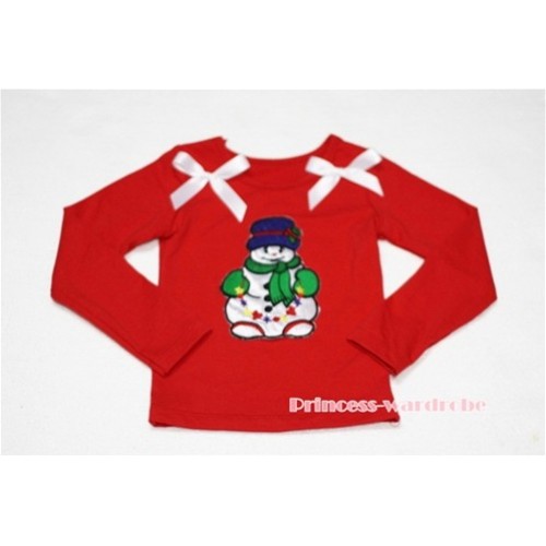 Christmas Scarf Snowman Red Long Sleeves Top with White Ribbon TW82 