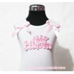 White Tank Top with Crown Princess Logo Print with Pink Ribbon and Ruffles TP103 
