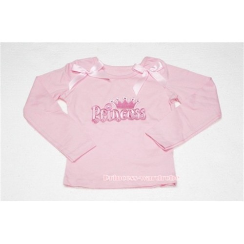 Pink Long Sleeves Top with Princess Logo Print with Light Pink Ribbon TW98 