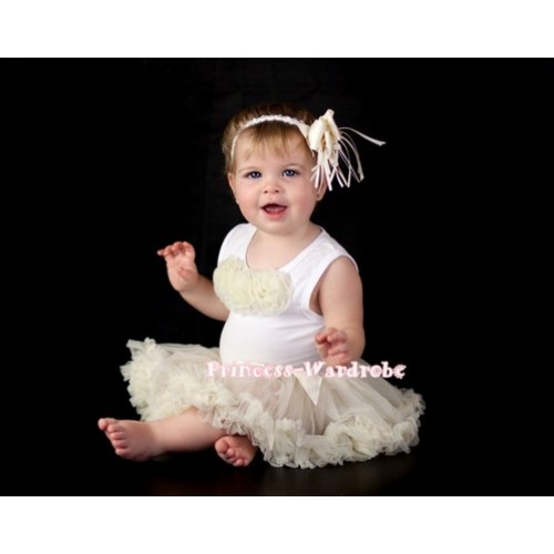 White Baby Pettitop & Cream White Rosettes with Cream White Baby Pettiskirt NG131 