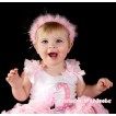 1st Birthday White Tank Top with Light Pink White Polka Dots Print number and Light Pink Rosettes Cupcake and Light Pink Ribbon, Ruffles TM40 