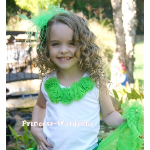 White Tank Tops with Dark Green Rosettes T32 