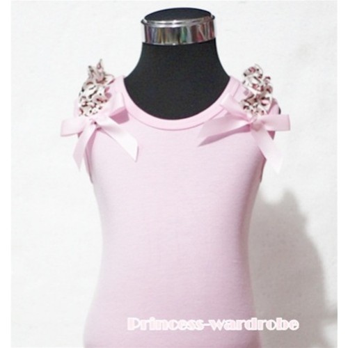 Pink Tank Top with Pink Ribbon and Pink Leopard ruffles T302 