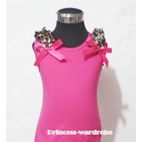 Hot Pink Tank Top with Hot Pink Ribbon and Hot Pink Leopard ruffles T305 