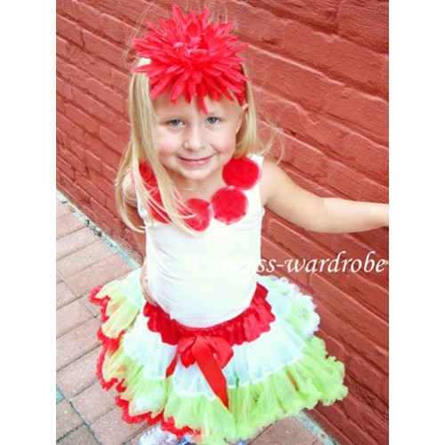 White Tank Tops with Red Rosettes & Red White Green Pettiskirt M27 
