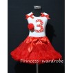White Tank Top & 3rd Birthday Red White Polka Dots Print number & Red Rosettes Cupcake & Red Ruffles & Red Ribbon with Red Pettiskirt MM11 