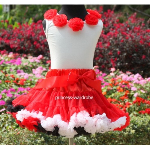 White Tank Tops with Red Rosettes & Red White Black Pettiskirt M22 