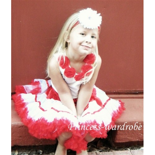 White Tank Tops with Red Rosettes & Red White Trim Pettiskirt M26 