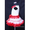 White Tank Top with Red Rosettes & Red White Trim Pettiskirt & Mickey Headband HM10 