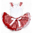 White Baby Pettitop With Red White Wave Ruffles & White Bows with Red White Wave Newborn Pettiskirt NG1292 